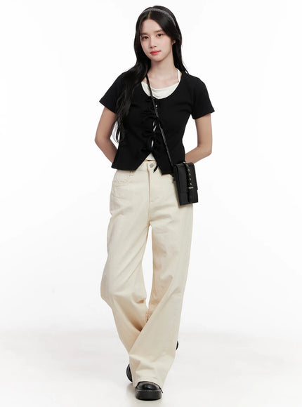 High-Waisted Wide-Leg Cotton Pants CL516