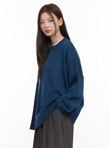 Oversized Half-Button Sweater IJ527