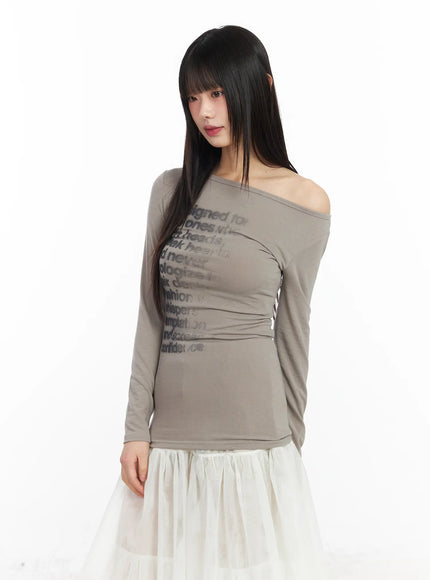 asymmetric-graphic-long-sleeve-top-cd1202 / Beige