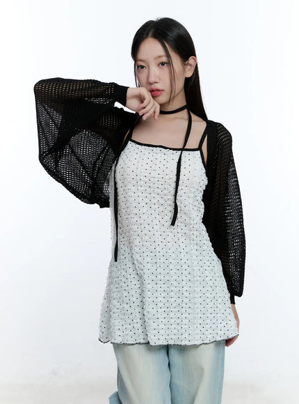 polka-dot-cami-mini-dress-scarf-set-cu526