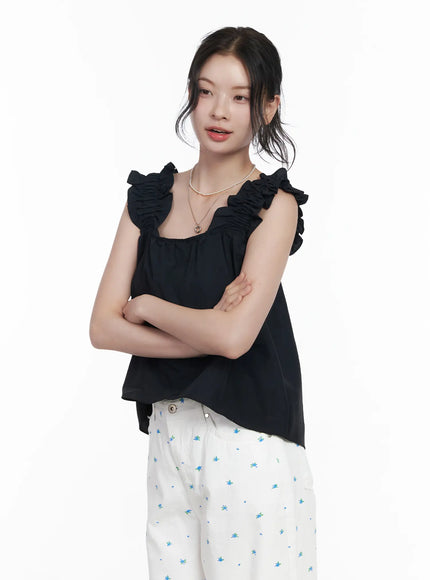 frill-strap-sleeveless-top-ca510 / Black