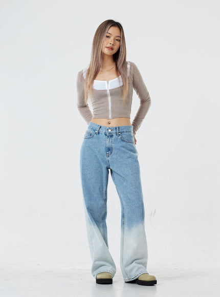 Two Tone Zip-Up Cropped Top CG31