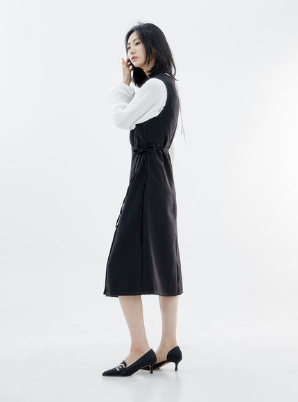 Wrapped Tie Sleeveless Midi Dress OO05
