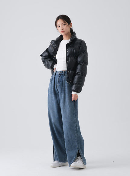 Faux Leather Cropped Puffer Jacket CS07