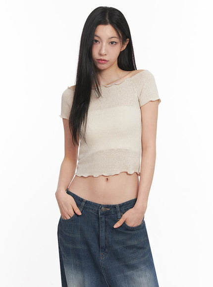 Sheer Frill Off-Shoulder Crop Top IY516