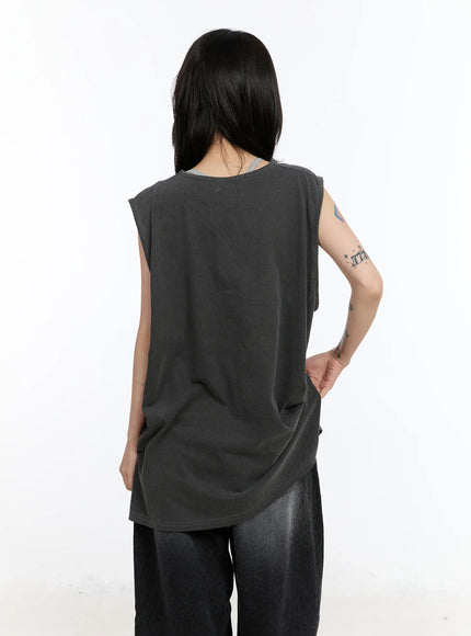 Oversized Pigment Print Sleeveless Top CA508