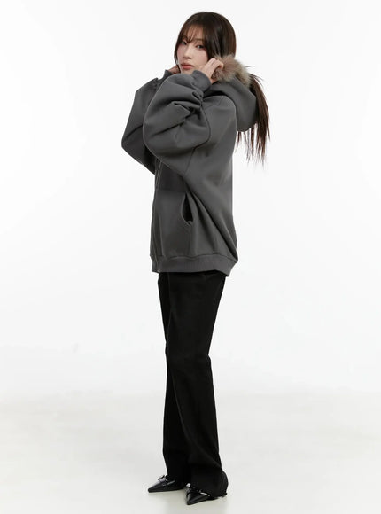 Faux Fur Printed Zip-Up Hoodie ID531