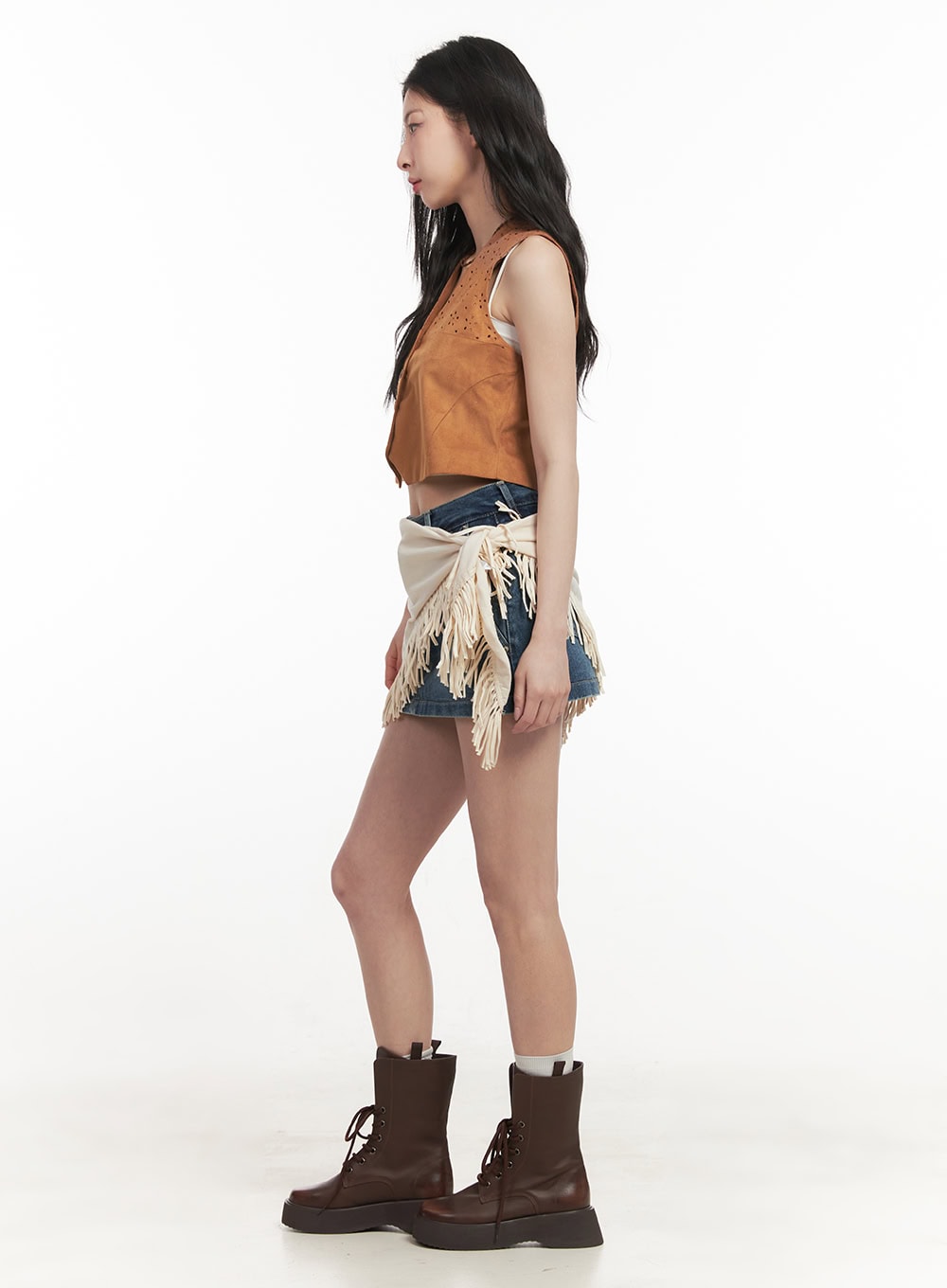 Buttoned Suede V-Neck Vest Top CF513