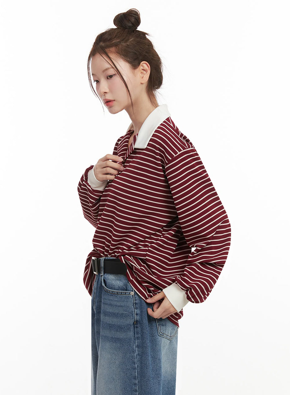 oversized-stripe-collared-long-sleeve-top-ij527