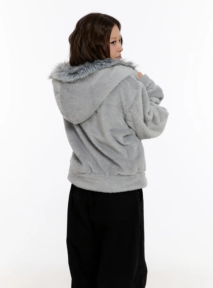 Faux Fur Fleece Zip-Up Hoodie CN527