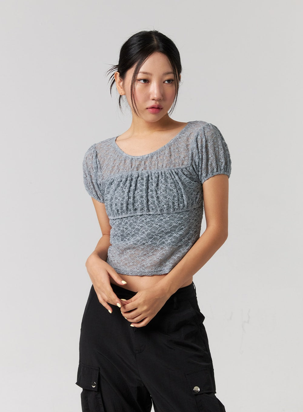 Lace puff sleeve outlet top