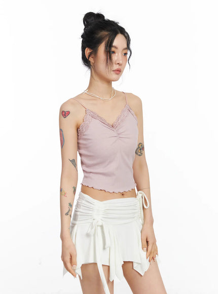 laced-v-neck-cami-top-cj522 / Light pink