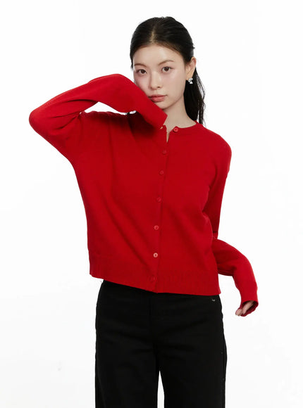 essential-button-up-knit-cardigan-f502 / Red