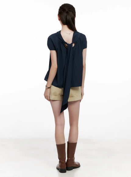 shirred-ribbon-short-sleeve-blouse-cl523