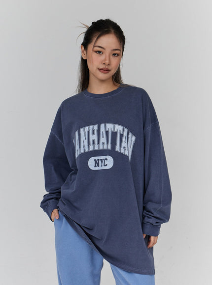 Lettering Print Oversize Long Sleeve T-Shirt Unisex CN21