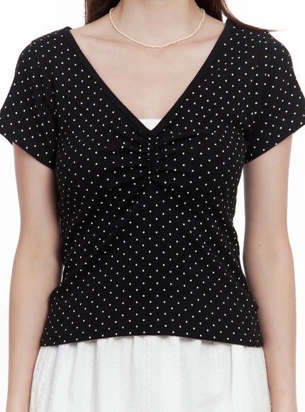 polka-dot-shirred-v-neck-top