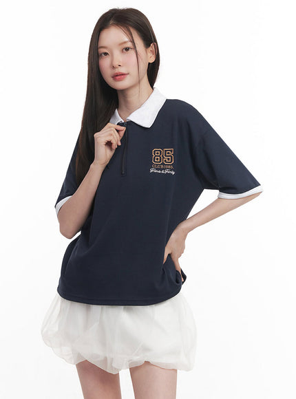 Embroidered Logo Collared Top IY513