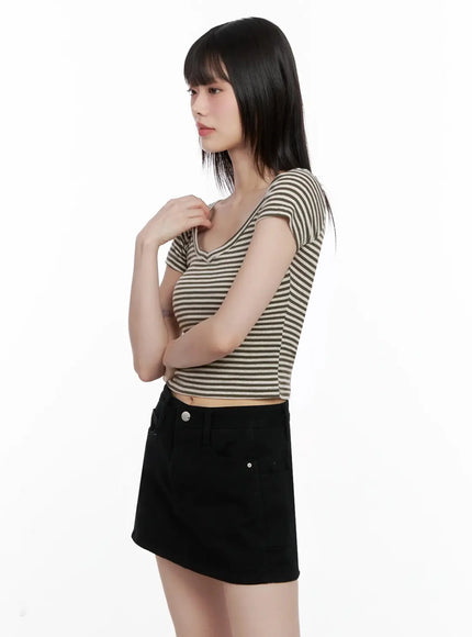 Striped V-Neck Short Sleeve Tee IL531