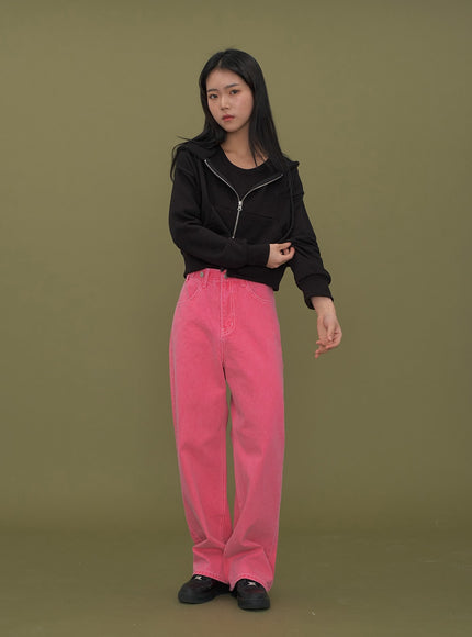 Two Way Cropped Hoodie Zip Up C2601