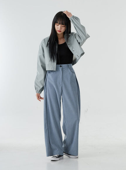 Faux Leather Button Crop Jacket OO26