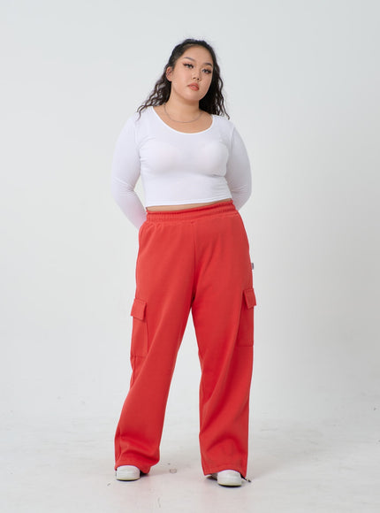 Plus U-Neck Long Sleeve Cropped Top ID27