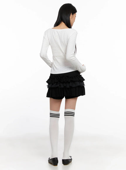 Scoop Neck Ribbed Long Sleeve Top IS508