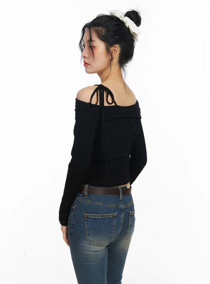Off-Shoulder Ribbon Crop Top CJ523