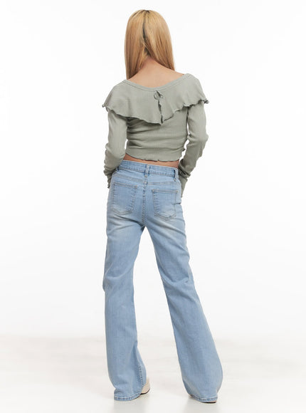 Frill Layered Long-Sleeve Button Crop Top CM505