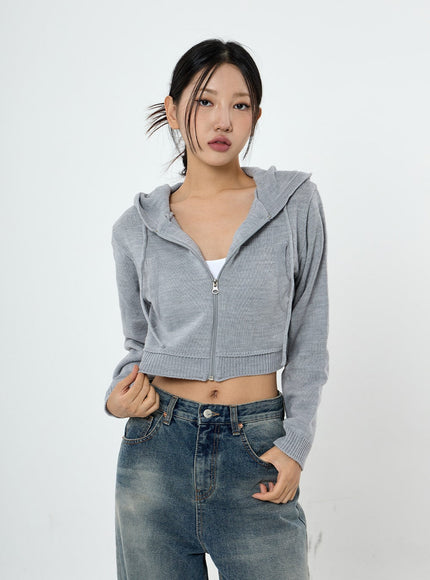 Knit Crop Hoodie Zip Up CS28