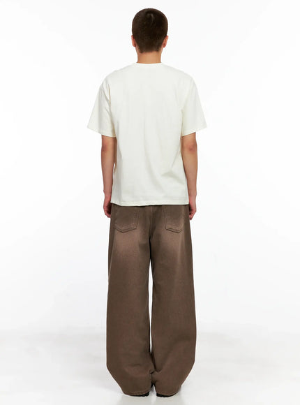 Men's Washed Wide-Leg Denim Jeans IG511
