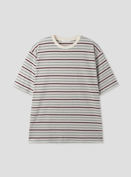 multi-striped-round-neck-t-shirt-il516 / Light beige