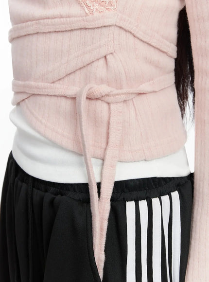 Lace Trim V-Neck Wrap Top IM506