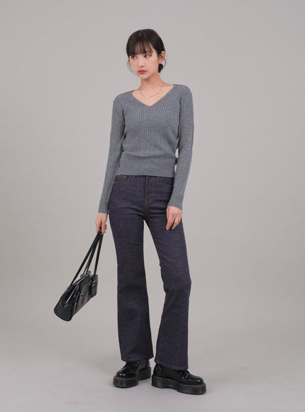 V Neck Cable Knit Top C2701