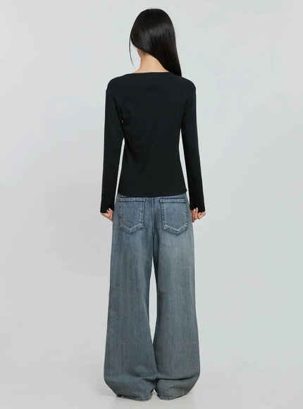 Amora Vintage Washed Wide-leg Jeans IO530