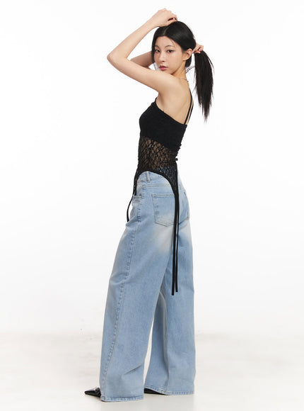 Lace Mesh Asymmetric Tank Top CA516