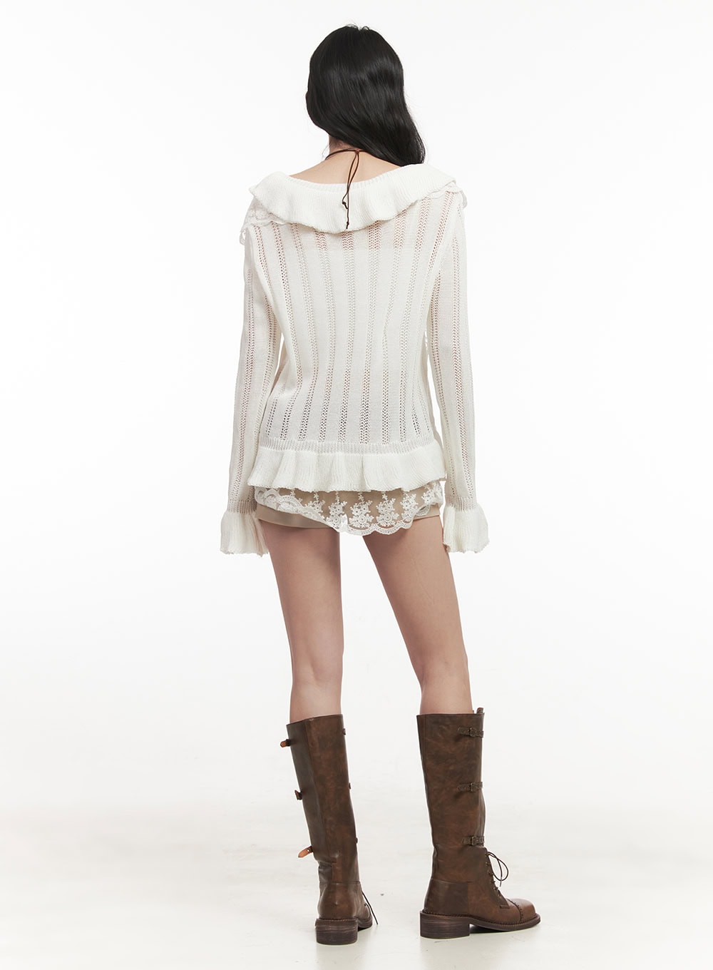 Frill Lace V-Neck Knit Cardigan CF513