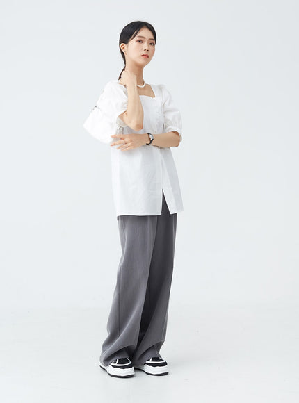 Square Neck Button-Down Slit Blouse OU19