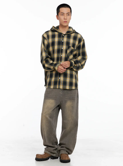 Men's Plaid Flannel Hooded Shirt IG529