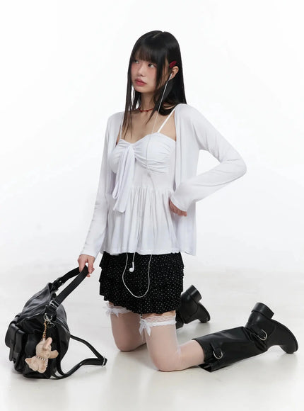 Faux Leather Two-Pocket Shoulder Bag IF505