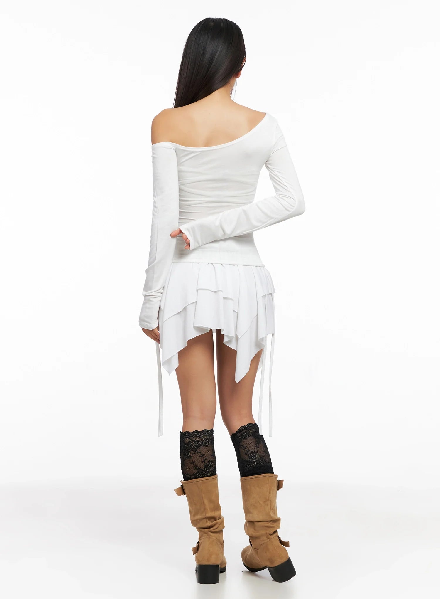 Off-Shoulder Lace-Up Corset Blouse IG528