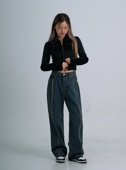Retro Stitching Wide Denim Pants CO21
