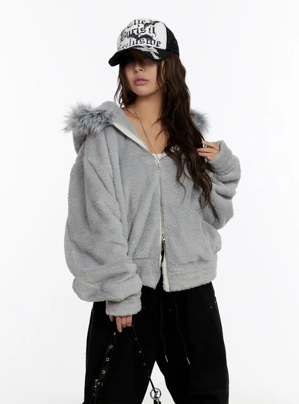 Faux Fur Fleece Zip-Up Hoodie CN527