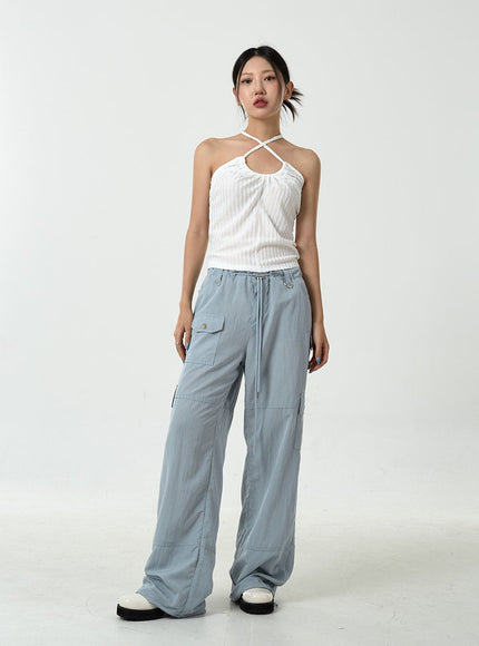 Drawstring Waist Wide Cargo Pants CU13
