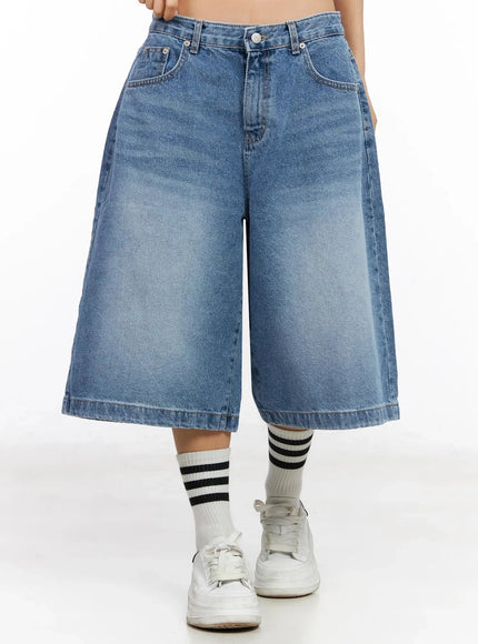 High-Waist Washed Wide-Leg Jorts IA507