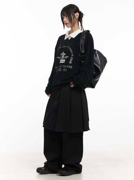 Embroidered Graphic Oversize Collared Sweatshirt CF518