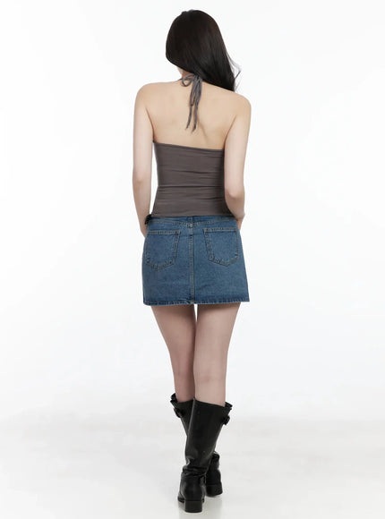 shirred-sleeveless-halter-neck-tank-top-ij528