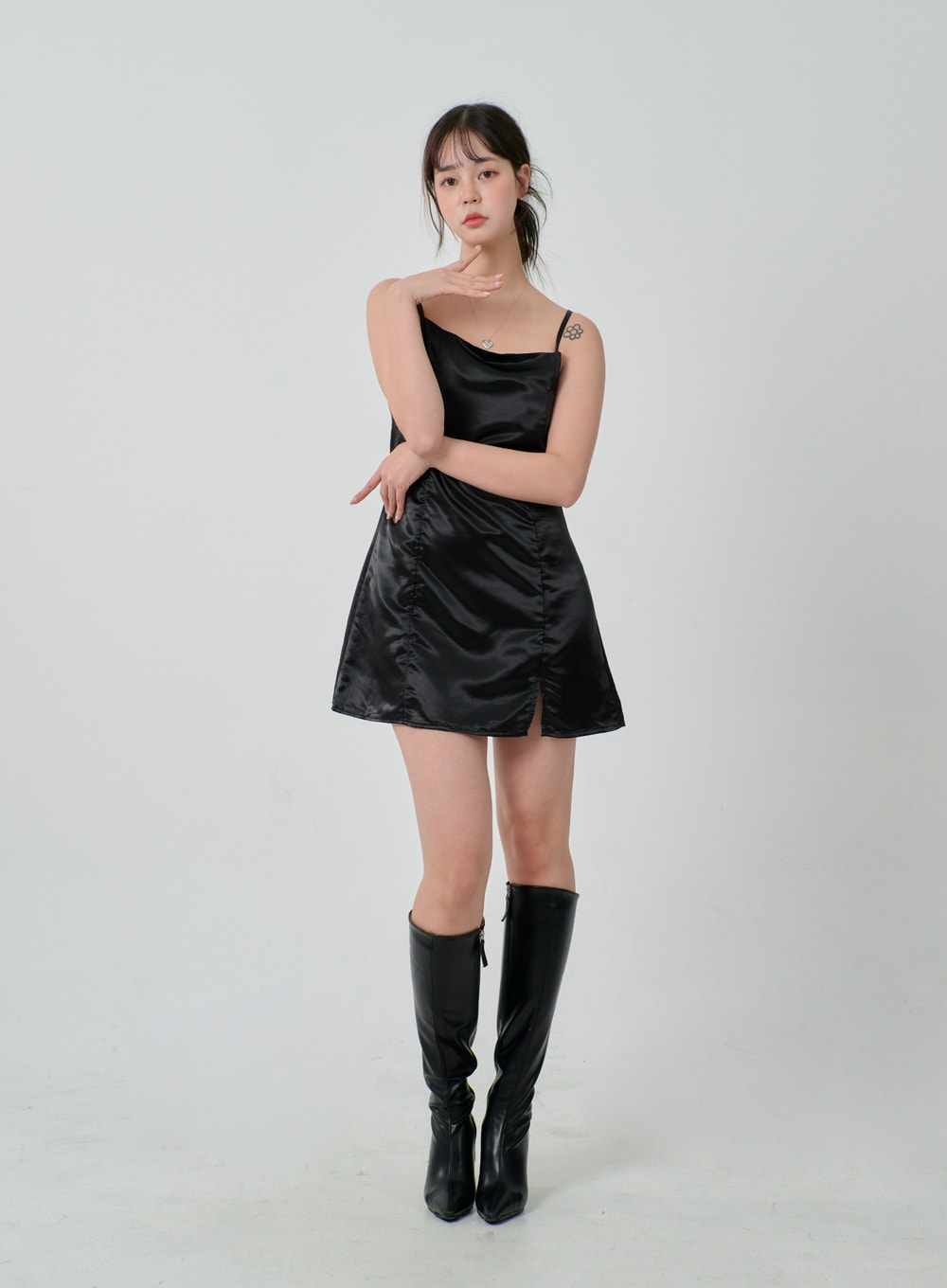 Satin Slit Sleeveless Mini Dress ID30