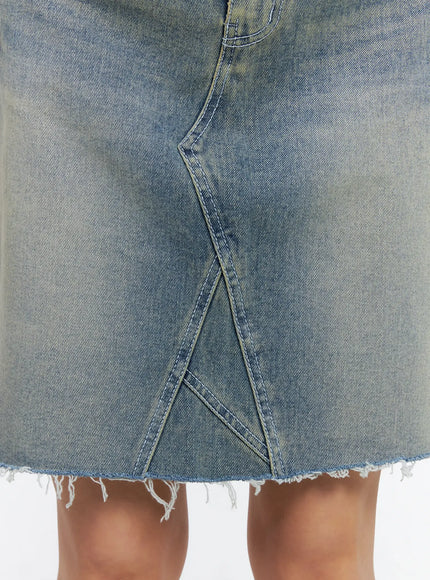 Frayed-Hem Denim Midi Skirt CL529