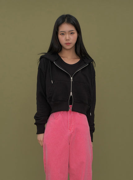 Two Way Cropped Hoodie Zip Up C2601