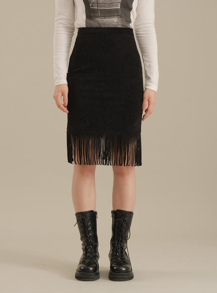 Tassel Hem Knee Length Skirt